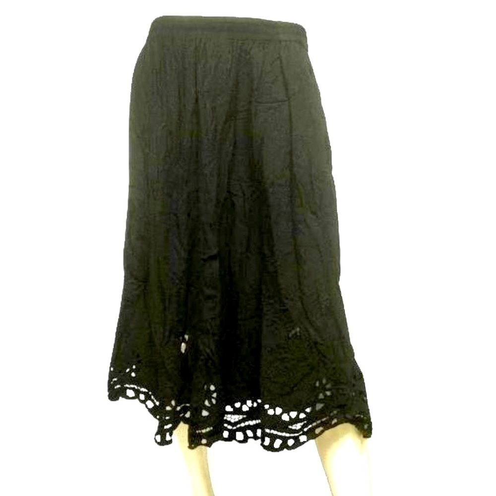 JANE ASHLEY black hem embroidery full midi skirt